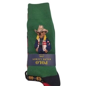 POLO by RALPH LAUREN Multicolor Green Blue BUNDLE of Novelty Bear Knit Socks NWT